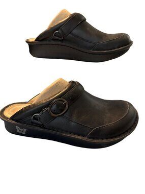 Alegria PG Lite Black Napa Leather Slip On Clogs Buckle Women SEV-601 Box Sz 40